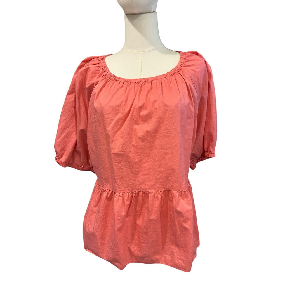 Old Navy Top Peasant Boho Summer SZ XL Coral Puffy Sleeves Peplum Relaxed Fit - Picture 2 of 10